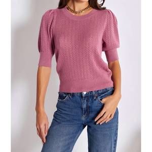 NEW BISHOP + YOUNG sienna puff sleeve metallic sweater in magenta
